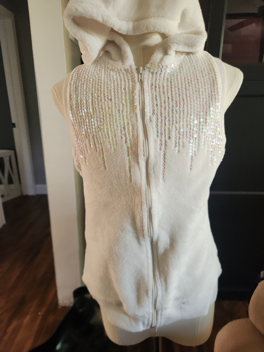 Belle Du Jour Cream Sequin Hooded Vest